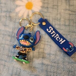 Stitch Keychain With A Blue Strap